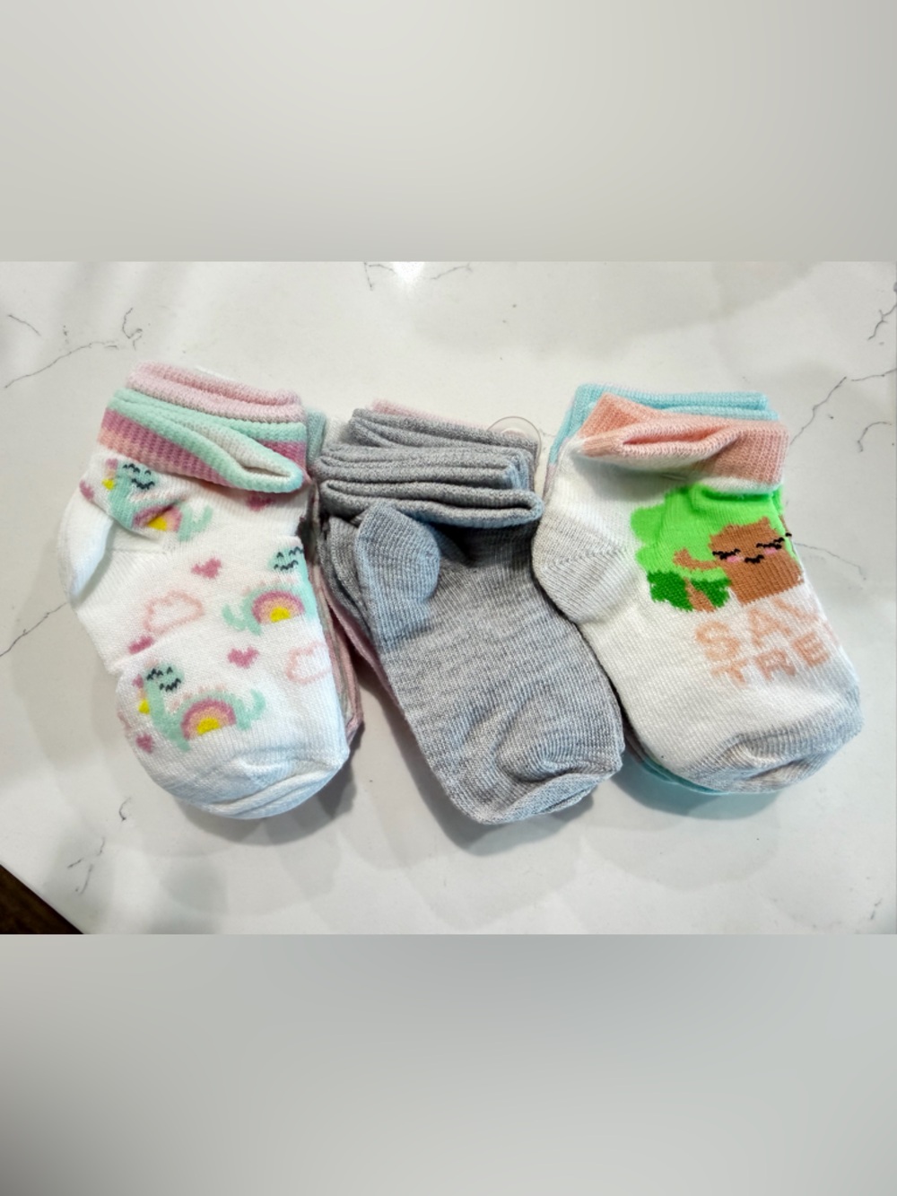 3-Pack Girls' Ankle Socks with Rainbow, Gray and Tree Designs